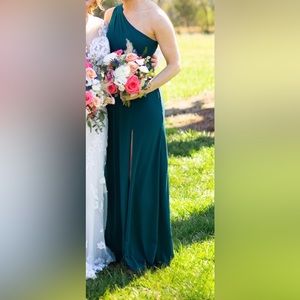 Azazie Madi One Shoulder Pine Green Bridesmaid Dress Size 6